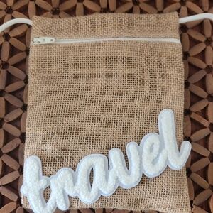 Crossbody handmade burlap purse "Time to Travel" strap glows in the dark